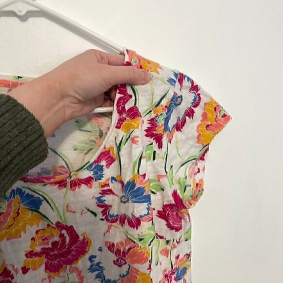 GAP Easy Tee White Pink Multi Floral Scoop Neck Short Sleeve 100% Cotton T-Shirt - Picture 11 of 11